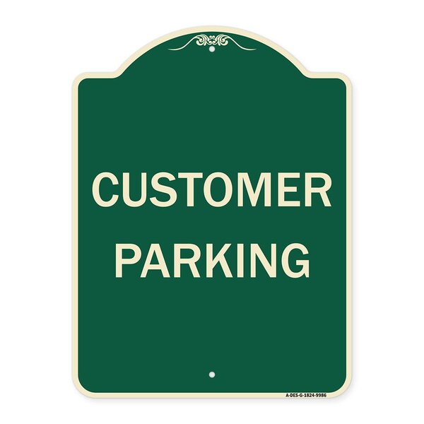 Designer Series Sign-Customer Parking, Green Heavy-Gauge Aluminum, 24" x 18", G-1824-9986